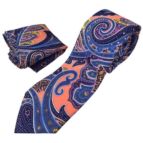 Nautica Other - NAUTICA Paisley Patterned Tie and Pocket Square Set - Blue and Orange